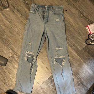 Light blue ripped mom jeans